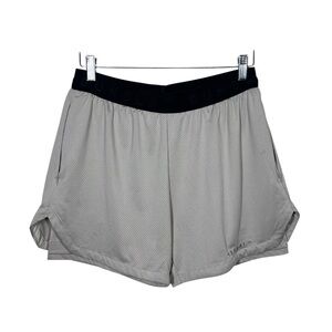 YoungLA Shorts Mens Medium Tan 2 in 1 Athletic Workout Logo Gym Adult